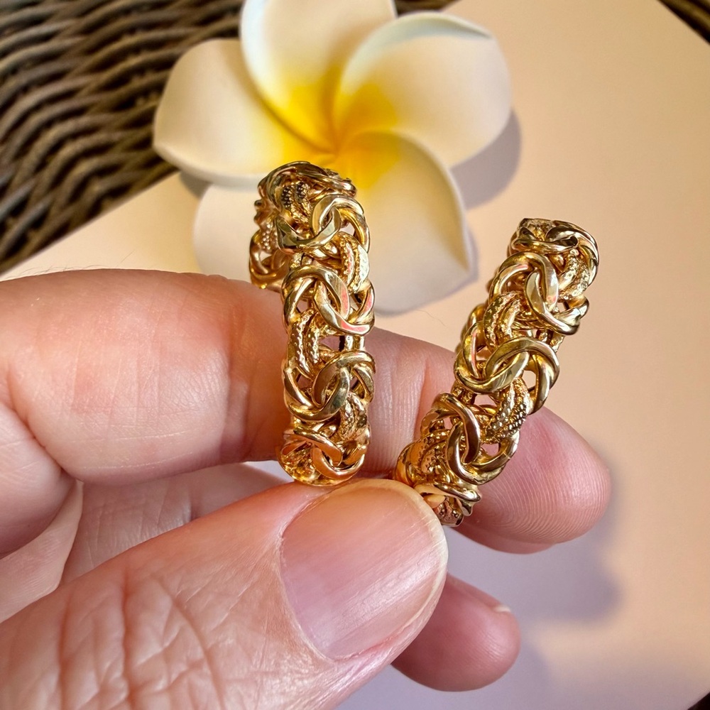 Gold Braided Hoop Earrings - Women Jewelry - Picture 4 of 9